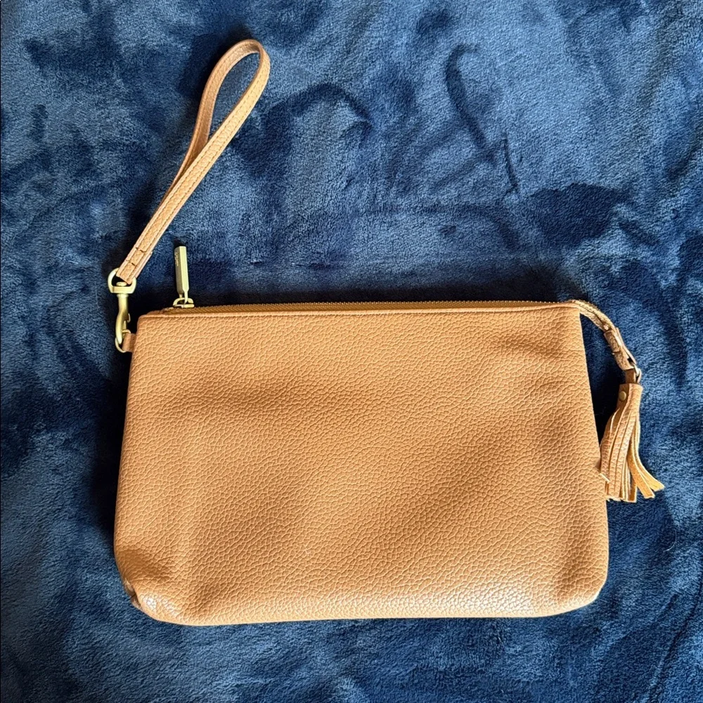 Freshly Picked Tan Leather Wristlet Clutch